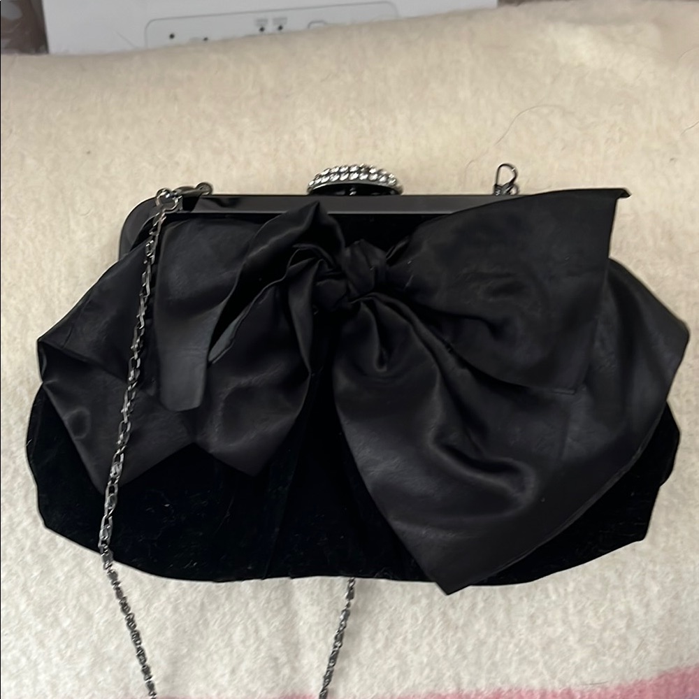 Vintage velvet with large bow bag with Swarovski  crystals